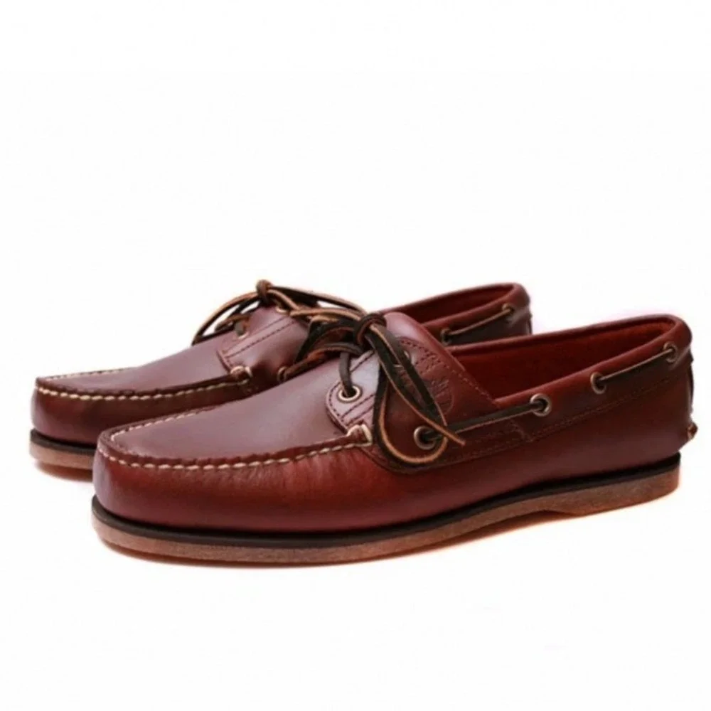 Timberland Mens Classic Boat Shoes Rootbeer Brown Leather Deck Shoes Size 14
